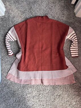 Chicwish Rust & Cream Striped Knit Poncho